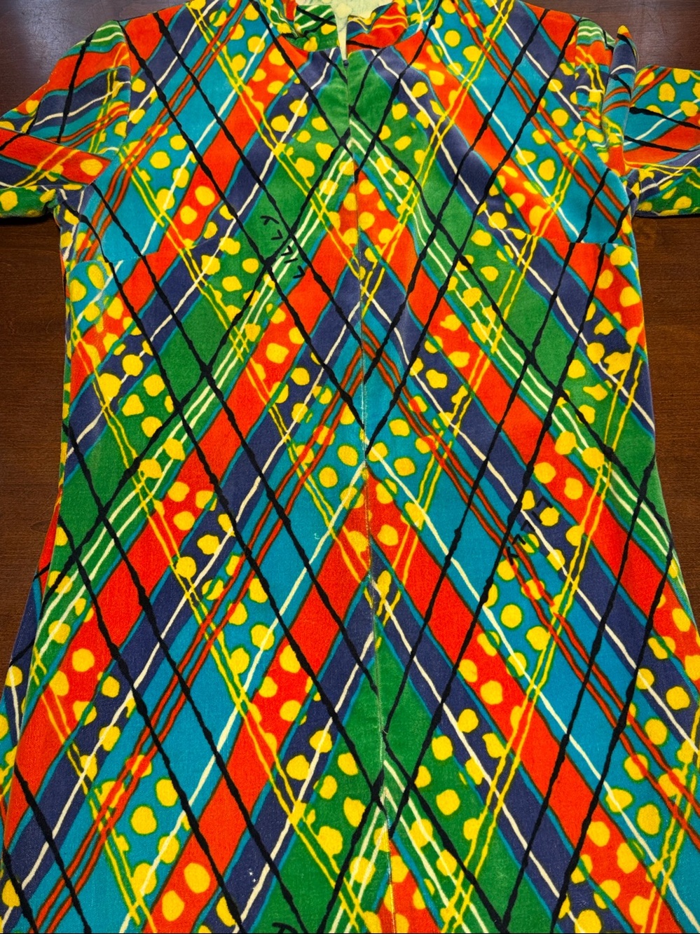 Vintage Handmade 60s/70s Psychedelic Mod Maxi Housecoat – Bold Geometric Print - Picture 8 of 9